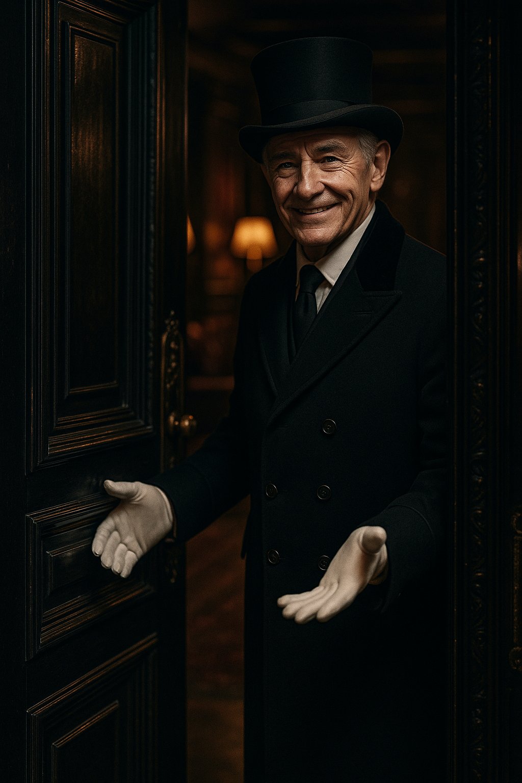 The doorman warmly welcomes you in