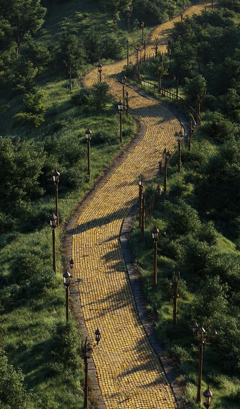 Your whole journey — the winding lamplit road
