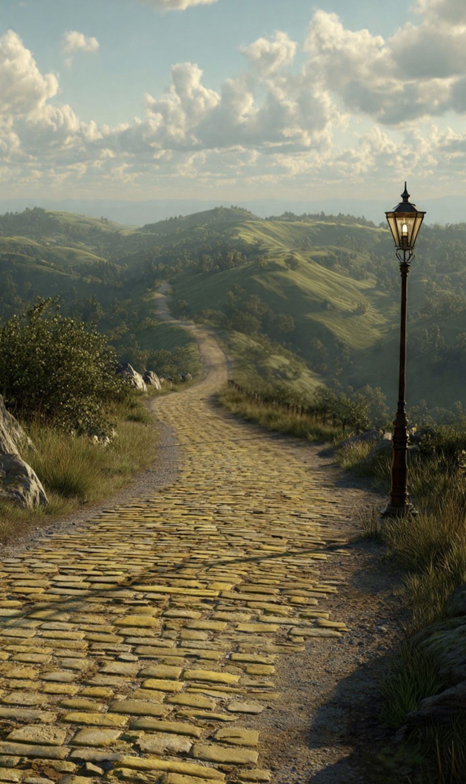The cobbled road ahead — your current lamp, lit