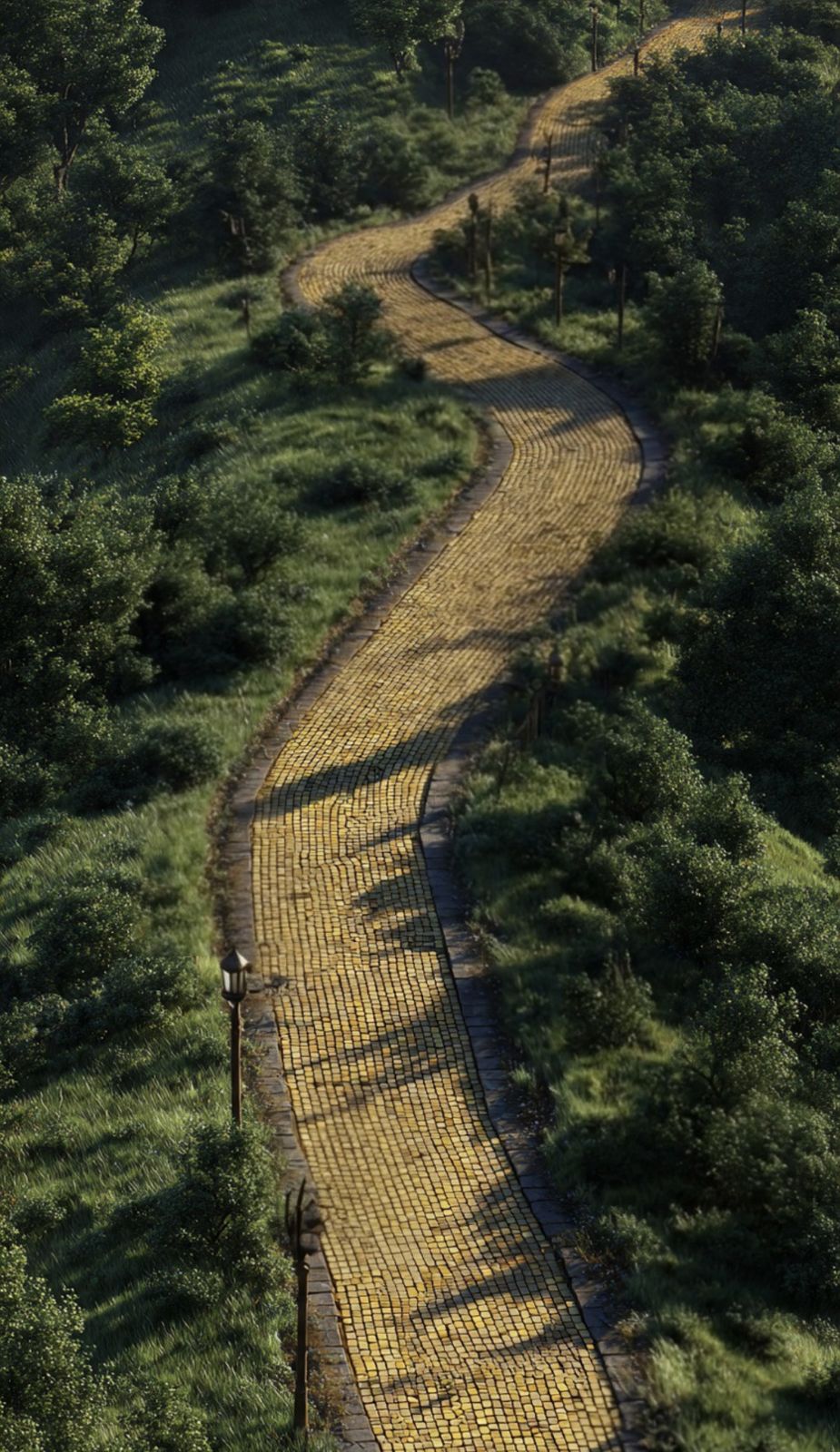 Your whole journey — the winding road, one lamp for every step you have built